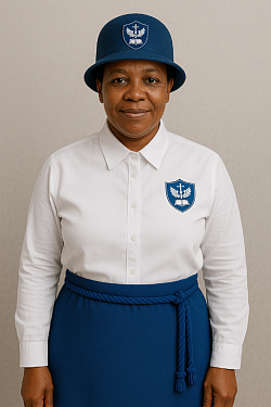 Ladies white shirt and royal blue skirt